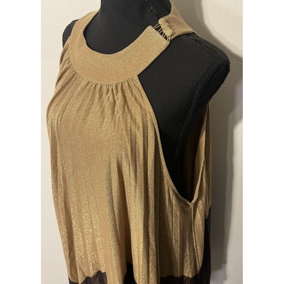 Free People Dress Womens Medium Gold Glitter Halter Swing Trapeze Mini Party - Picture 6 of 14